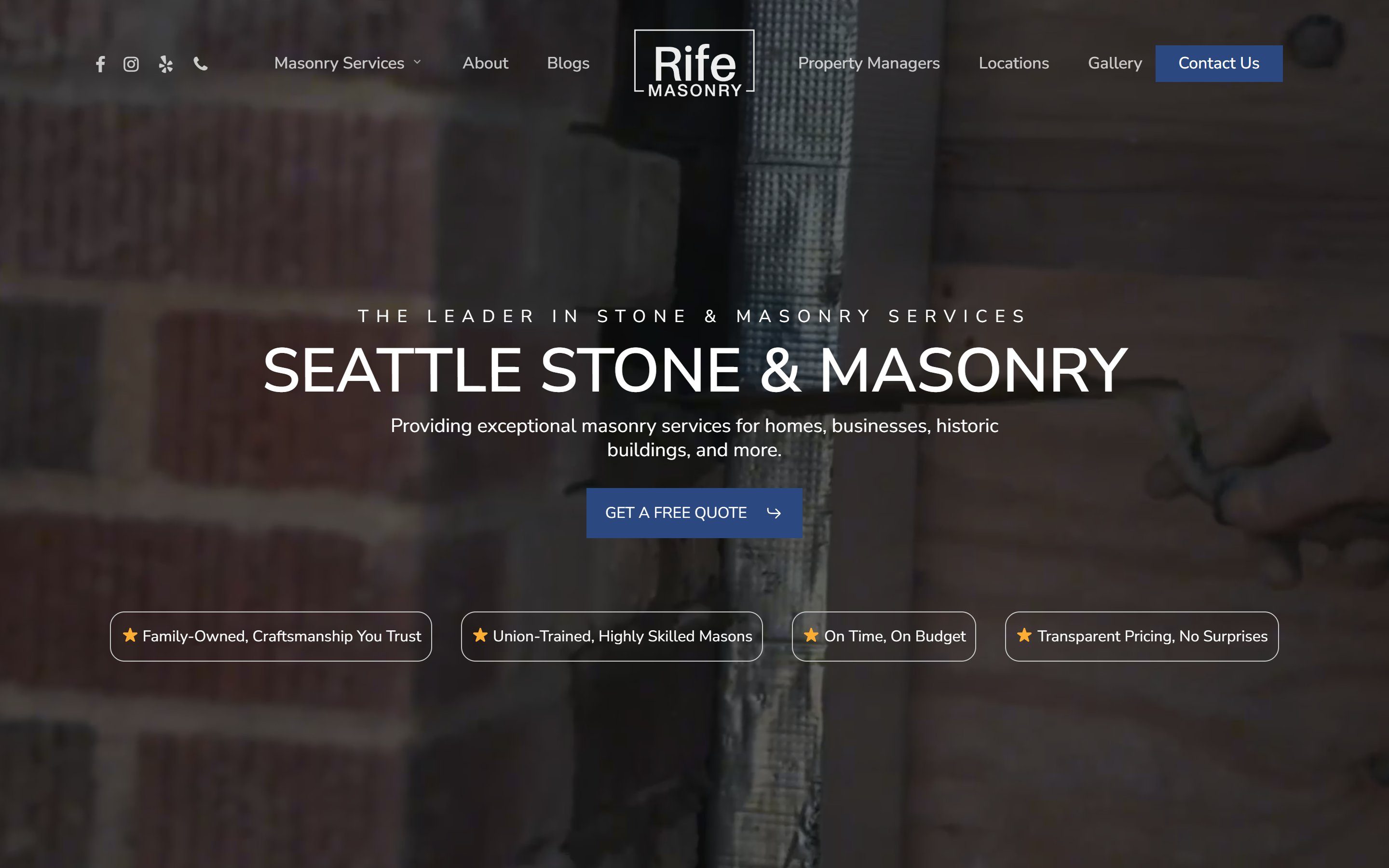 Rife Masonry website homepage designed and built by Integrity Marketing