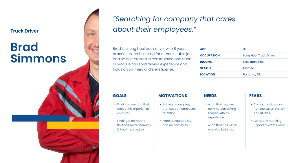 Profile of Brad Simmons, experienced truck driver seeking stable construction work