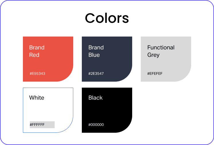 Legacy Painting color palette: Brand Red, Brand Blue, Functional Grey, White, and Black
