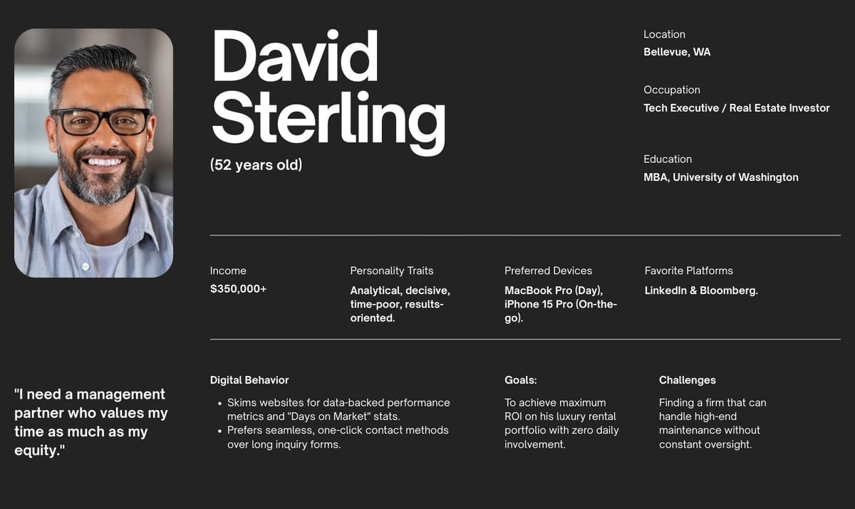Professional profile for David Sterling, 52-year-old tech executive and real estate investor
