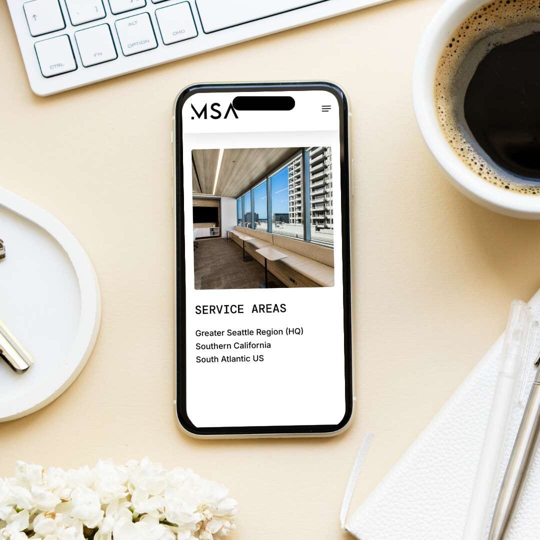 Smartphone displaying MSA website with service areas list