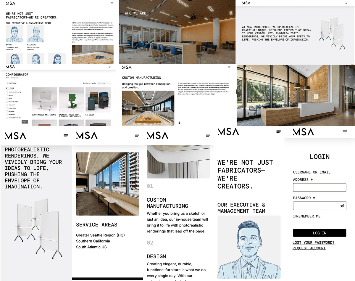MSA Industries full website mockup with fabrication, design, renderings, and service areas