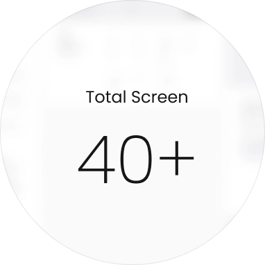 A circular graphic with the text Total Screen at the top and 40+ in large font below, centered against a white background.