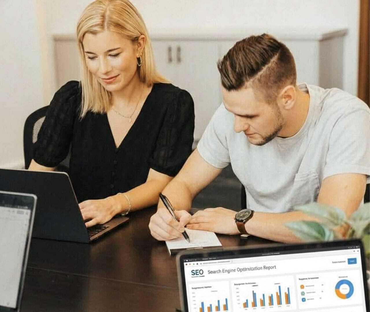 Integrity Marketing team analyzing SEO performance data for a Boise client