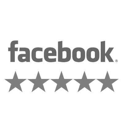 The image shows the Facebook logo above a row of five gray stars, suggesting a rating or review.